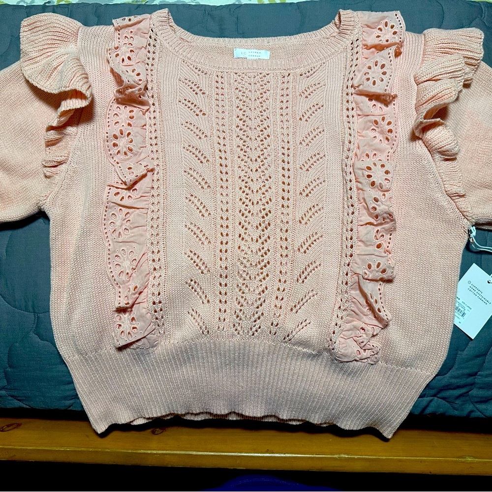 Lauren Conrad Women’s Bonita Peach Ruffled Sweater Size. XL New with Tags